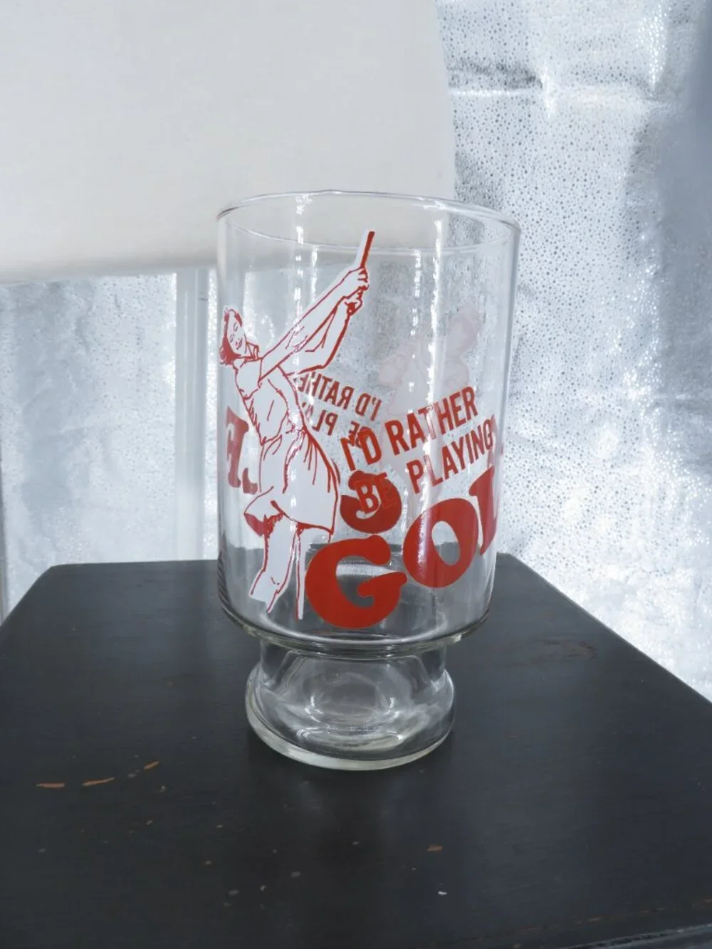 Vintage Golf Glass I’d Rather Be Playing Golf Footed Barware Tumbler Xtr large
